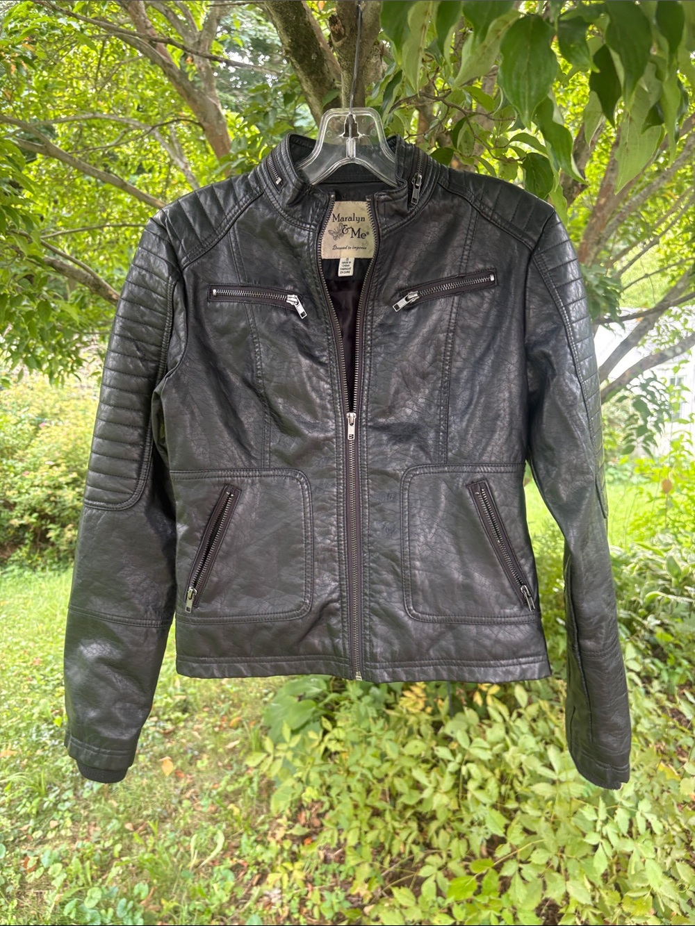 Maralyn & Me Black Faux Leather Quilted Moto Jacket